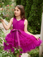 Fuchsia Princess Sleeveless Tulle Flower Girl Dress with Ruffles  (010225236) - photo 1