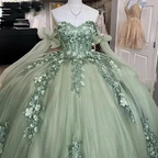 Beautiful Off the Shoulder Sexy Corset Sage Green Quince Dress Ball Gown Y1924 by simplepromdress