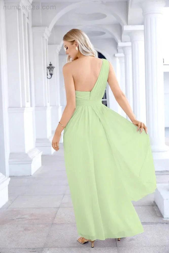 Ladies Chiffon One Shoulder Bridesmaid Evening Dress Wedding Party Evening Dress 28133 by numbersea