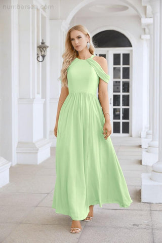 Ladies Chiffon Off Shoulder Swing Sleeve Front Slit Bridesmaid Evening Dress Wedding Party Evening Dress 28117