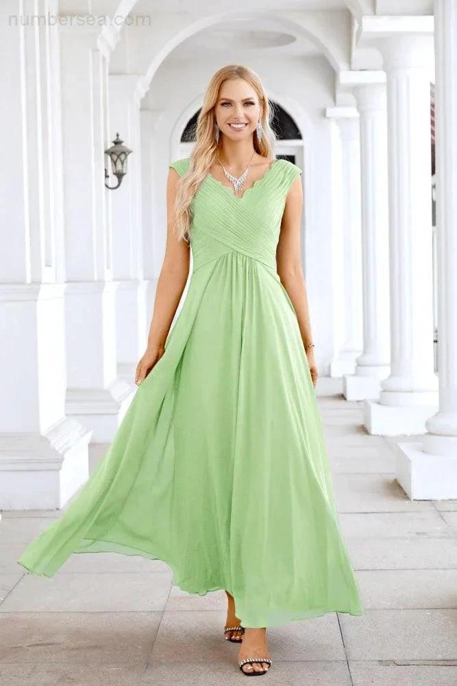 Ladies Chiffon V Neck Sleeveless Floor Length Bridesmaid Evening Dress Wedding Party Evening Dress 28126 by numbersea