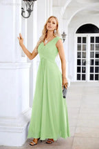 Ladies Chiffon V Neck Sleeveless Floor Length Bridesmaid Evening Dress Wedding Party Evening Dress 28126 by numbersea