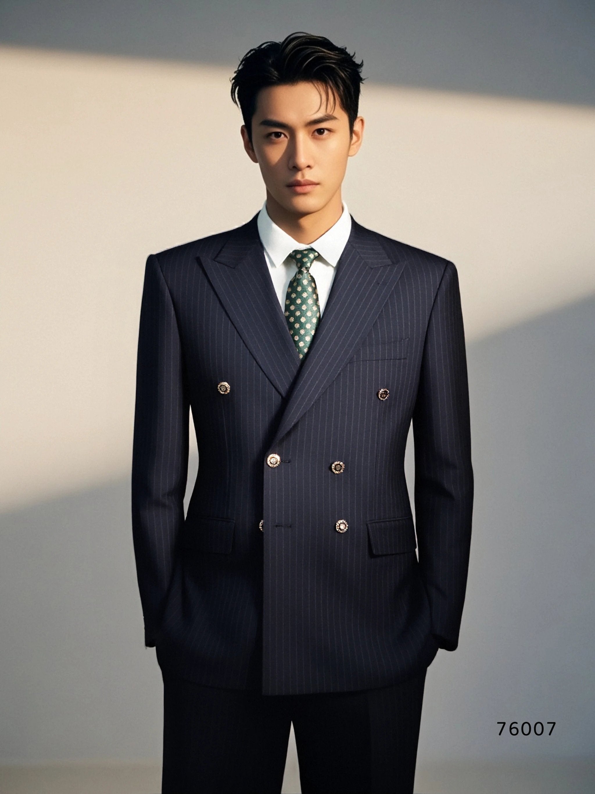 Double-Breasted Pinstripe Wool Suit | Tailored Formal Groom & Business Suit by 男装