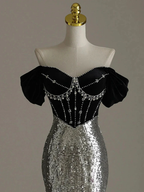 Chic Silver Mermaid Sequins Off the Shoulder Beading Prom Dress Evening Dress Y7613 by simplepromdress