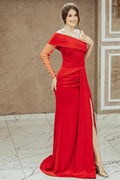 Red One-Shoulder Mermaid Prom Dress with Split and Sequins by BIZTUNNEL