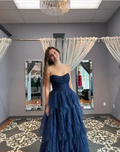 Sparkly Tulle Sequins Evening Dress Navy Blue A Line Prom Dress Y8146 by simplepromdress