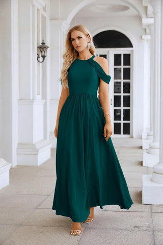 Ladies Chiffon Off Shoulder Swing Sleeve Front Slit Bridesmaid Evening Dress Wedding Party Evening Dress 28117