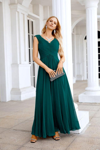 Ladies Chiffon V Neck Sleeveless Floor Length Bridesmaid Evening Dress Wedding Party Evening Dress 28126