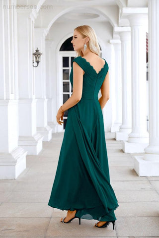Ladies Chiffon V Neck Sleeveless Floor Length Bridesmaid Evening Dress Wedding Party Evening Dress 28126