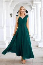Ladies Chiffon V Neck Sleeveless Floor Length Bridesmaid Evening Dress Wedding Party Evening Dress 28126 by numbersea