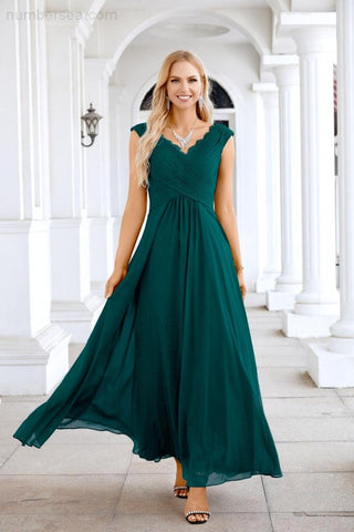 Ladies Chiffon V Neck Sleeveless Floor Length Bridesmaid Evening Dress Wedding Party Evening Dress 28126