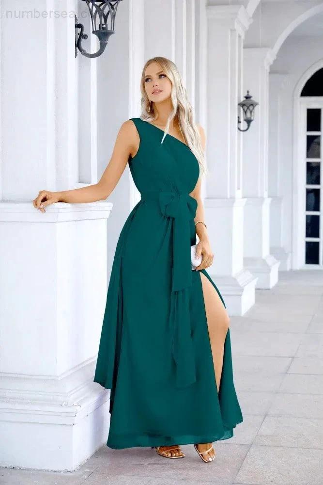 Ladies Chiffon One Shoulder Bridesmaid Evening Dress Wedding Party Evening Dress 28133 by numbersea