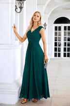 Ladies Chiffon V Neck Sleeveless Floor Length Bridesmaid Evening Dress Wedding Party Evening Dress 28126 by numbersea