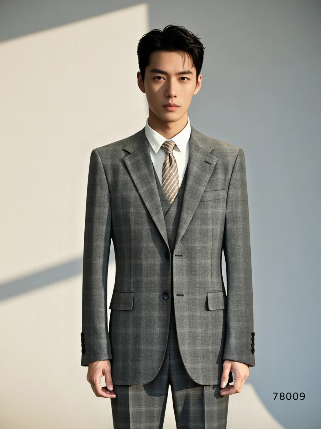 Three-Piece Solid Grey Wool Suit | Tailored Formal Groom & Business Suit by 男装