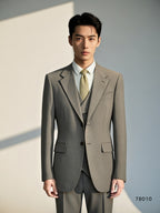 Three-Piece Solid Taupe Grey Wool Suit | Tailored Formal Groom & Business Suit by 男装