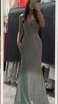 Glitter Grey Mermaid Prom Dress Elegant Grey Evening Dress Y1838 by simplepromdress