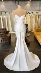 Sweetheart White Satin Wedding Dress,Chic Bridal Dress Y1778 by simplepromdress
