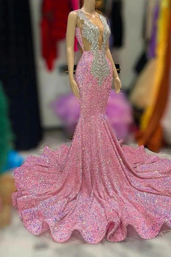 Sexy Long Mermaid V-neck Sequins Formal Prom Dress by BIZTUNNEL