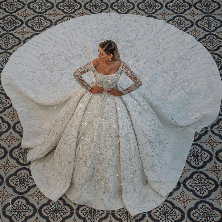 Bmbridal Long Sleeve Ball Gown Wedding Dress With Beads