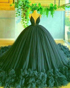Spaghetti Straps Green Tulle Ball Gown A-line V Neck Sweet 16 Dress Y46 by simplepromdress