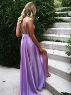 Sexy Deep V Neck Silk Satin Prom Dress A Line Backless Pleated Evening Dress Y1503 by simplepromdress