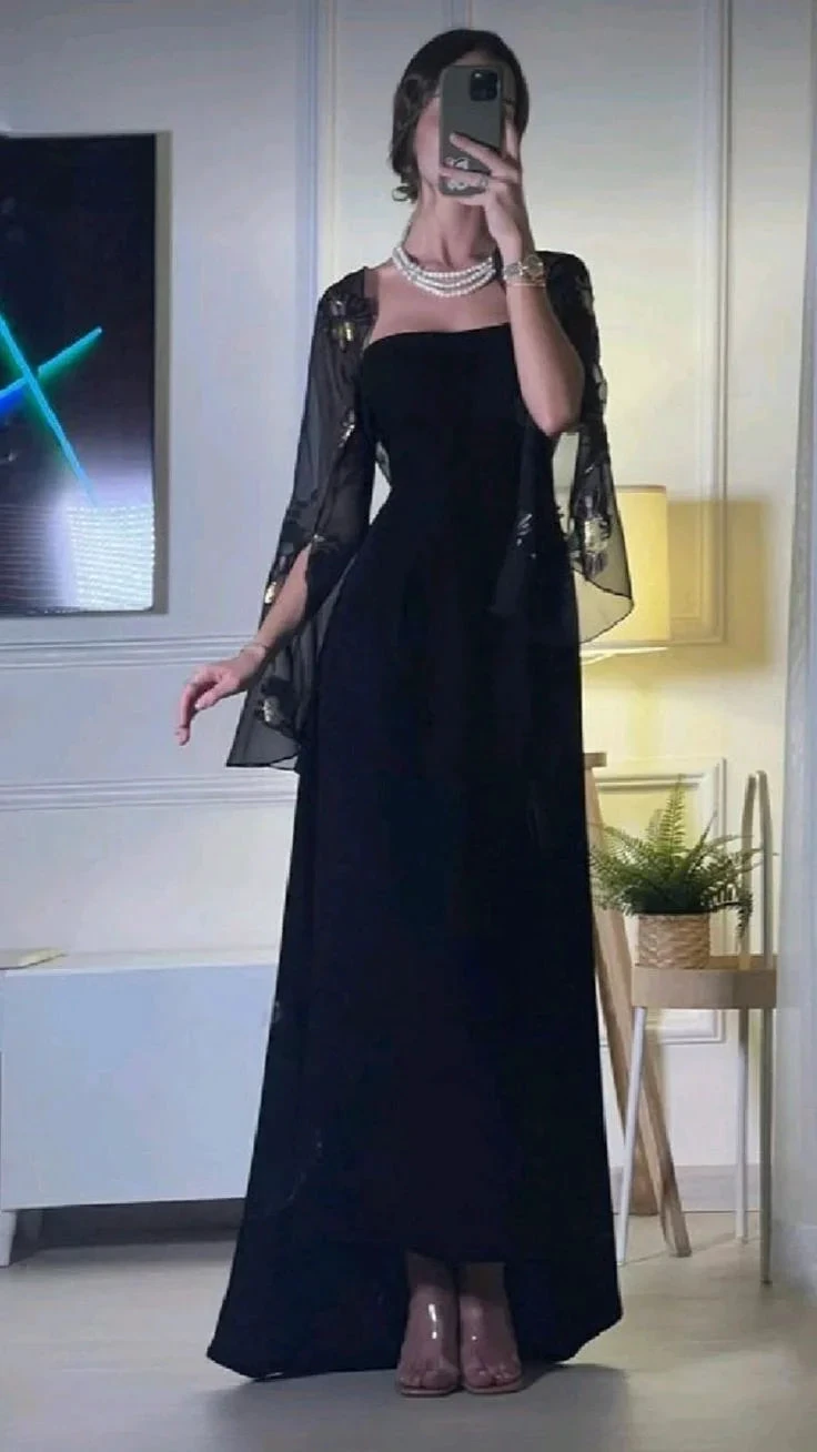 Elegant A Line Black Strapless Long Prom Dress Formal Evening Dress Y7610 by simplepromdress