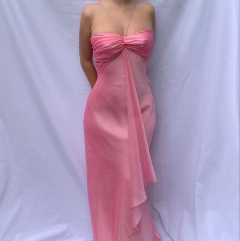 Vestido de fiesta largo de gasa rosa dulce sin tirantes, vestido formal de noche para fiesta Y7560