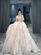 Off The Shoulder Pink Tulle Ball Gown,Pink Princess Dress Y5972 by simplepromdress