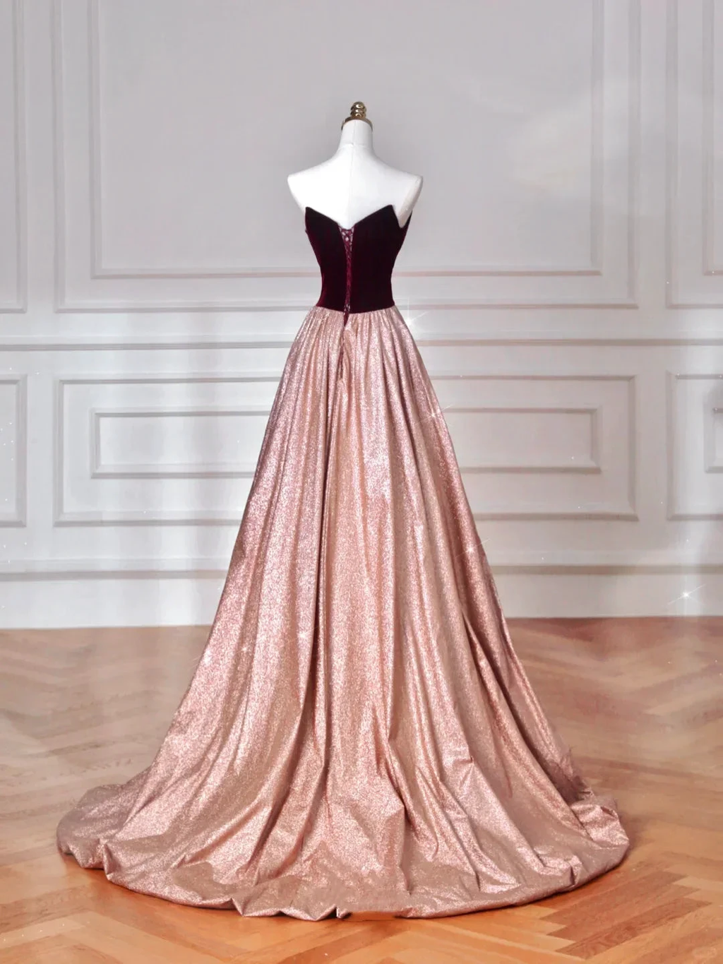 Vintage Strapless Velvet Satin A Line Prom Dress Long Evening Dress Y8627 by simplepromdress