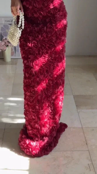 Gorgeous Deep V Burgundy Rose Flowers Sheath Long Prom Dress Evening Dress Y8504 by simplepromdress