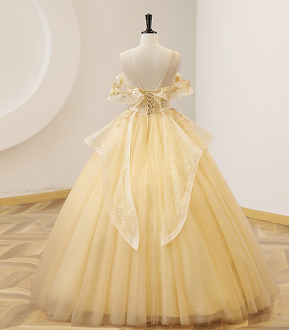 Gelbes Ballkleid mit Perlen Sweet 16 Kleid, gelbes langes Abendkleid Y4045