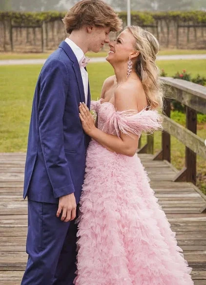 Pink Tulle Ruffled Gown Tulle Prom Dress Corset Tulle Evening Dress Y6093 by simplepromdress