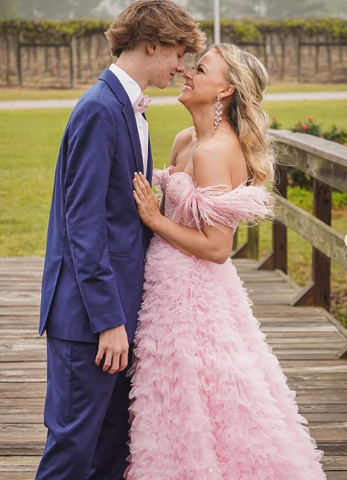 Pink Tulle Ruffled Gown Tulle Prom Dress Corset Tulle Evening Dress Y6093