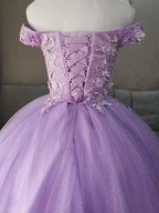 Off the shoulder blue ball gown , sparkly prom dress with flowers S26908 by simplepromdress