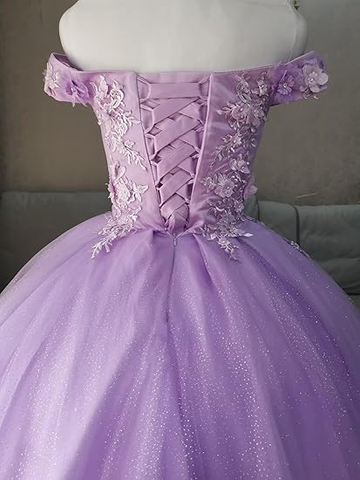 Vestido de fiesta azul con hombros descubiertos, vestido de fiesta brillante con flores S26908