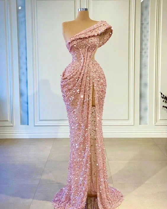 One Shoulder Prom Dresses Side Slit Prom Dresses One Shoulder Evening Dresses Y6669 by simplepromdress