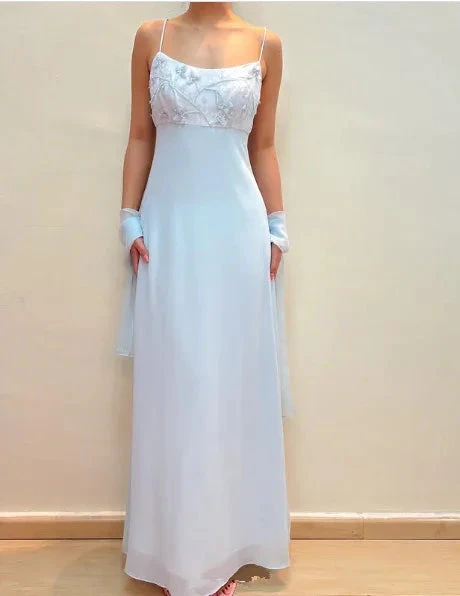 Elegant Pastel Blue Straps Chiffon Appliques Beaded Prom Evening Dress Y8142 by simplepromdress