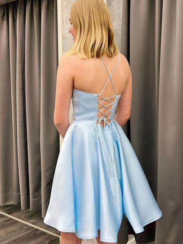 Blue Satin Blue Homecoming Dress 18th Graduation Dress Y3074