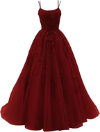 Spaghetti Strap Prom Dress Lace Appliques Wedding Tulle Long Dress Princess Formal Evening Gowns Y1202 by simplepromdress