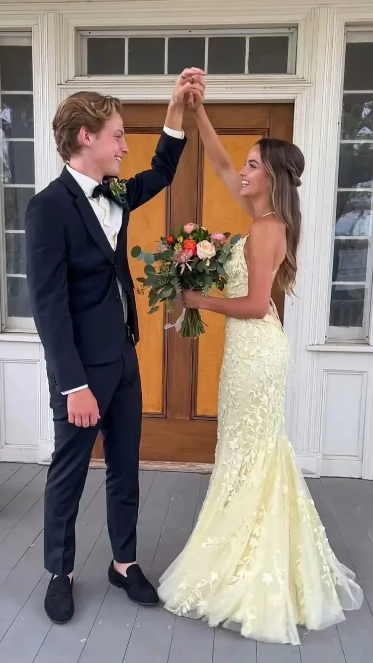 Mermaid Yellow Lace Tulle Prom Dress,Yellow Evening Dress Y2248 by simplepromdress