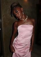 Pink Elegant Mermaid Evening Dress Strapless Pleated Prom Dress Y8126 by simplepromdress