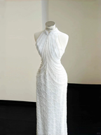 Classy White Sequins Pearls Chain Sheath Long Prom Dress Evening Dress Y8670 by simplepromdress