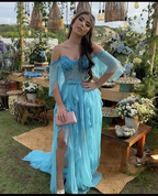 Off The Shoulder Blue Long Prom Dress,Charming Blue Evening Dress Y2395 by simplepromdress