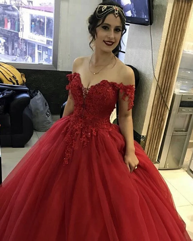 Tüll Ballkleid Applikationen Kleider Off Shoulder Y1260