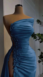 Charming Red Satin Long Evening Dress with High Slit Y4115 by simplepromdress