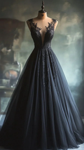 Classy Black Tulle Appliques Ball Gown Birthday Quinceanera Dress Y7862 by simplepromdress