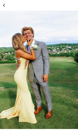 Elegant Light Yellow Mermaid Prom Dress With Train Light Yellow Evening Dress Y5319