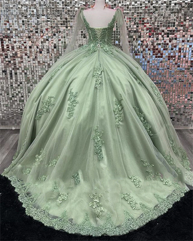 Vestidos de quinceañera verde salvia, vestidos de quinceañera con apliques de encaje, vestido de fiesta verde salvia Y2263
