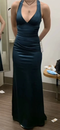 Long Formal Dress Womens Teal Strappy-back Satin Sleeveless Evening Dress Y2928 by simplepromdress