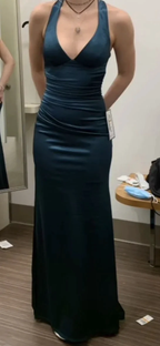 Long Formal Dress Womens Teal Strappy-back Satin Sleeveless Evening Dress Y2928 by simplepromdress